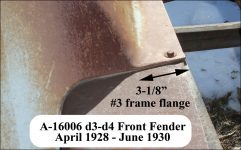 A-16006 LH d3—d4 Front Fender - 3-1/8" frame flange (starting 7/28)