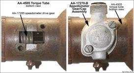 AA-4505 Torque Tube views at Speedometer Gear & Cap assembly AA-17270-B